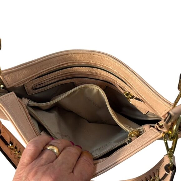 Calvin Klein Blush Pink Leather Crossbody Bag With Gold Chain Strap & Adjustable - Picture 5 of 12